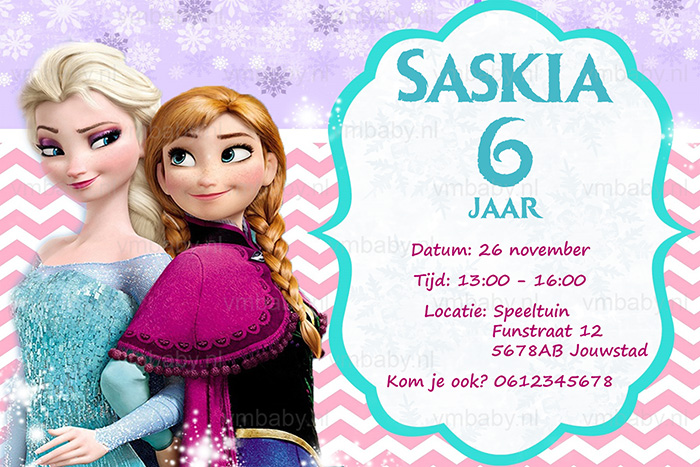 Super Frozen Anna Elsa kinderfeestje uitnodiging met eigen naam (10, 15 ZR-56